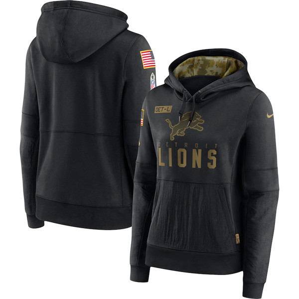 Women's Detroit Lions 2020 Black Salute To Service Sideline Performance Pullover NFL Hoodie (Run Small)